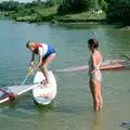 Nosher tries to haul the sail back up, Nosher Goes Windsurfing, Macclesfield, Cheshire - 12th July 1985