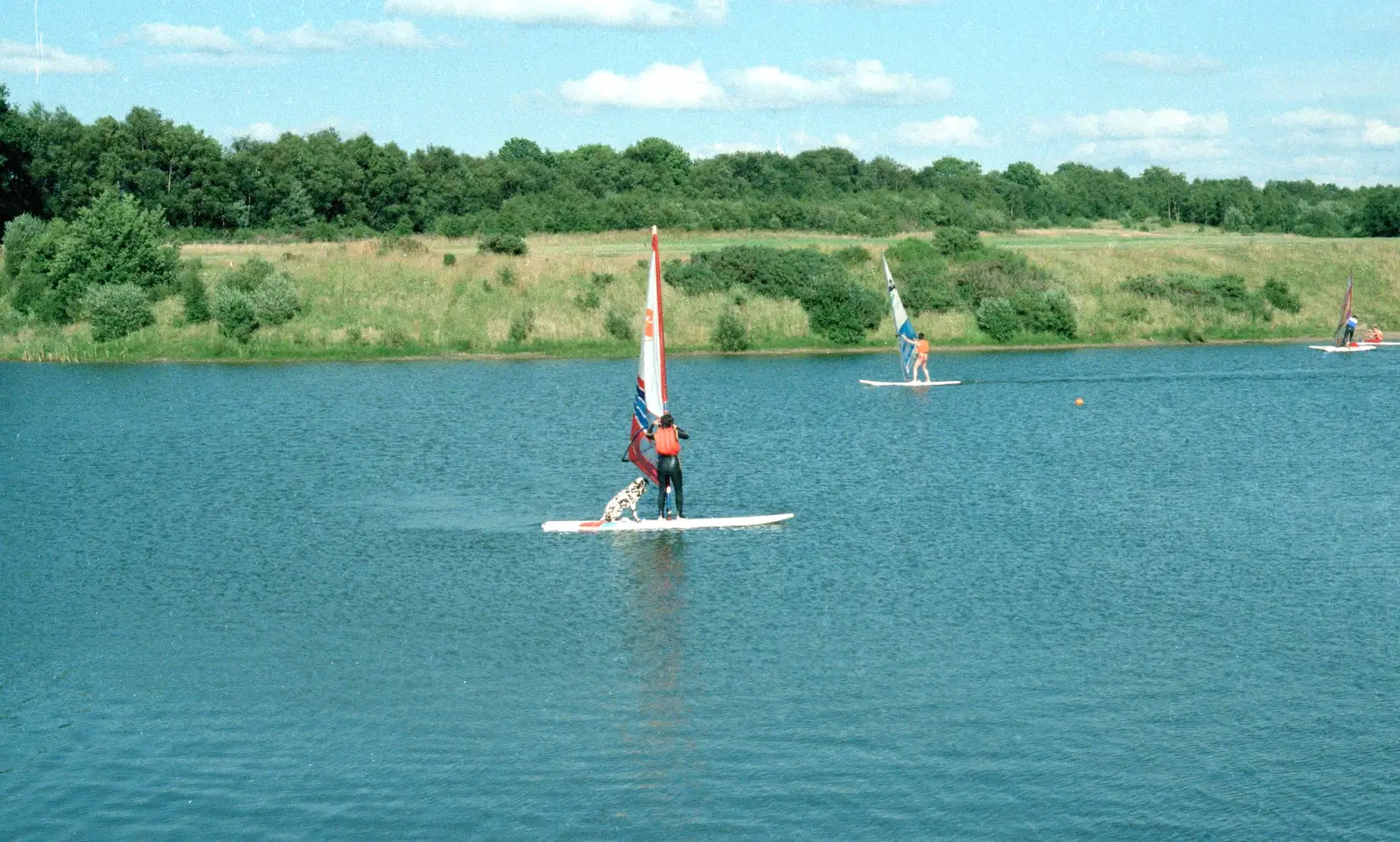 One man and his spotty dog, windsurfing, from Nosher Goes Windsurfing, Macclesfield, Cheshire - 12th July 1985