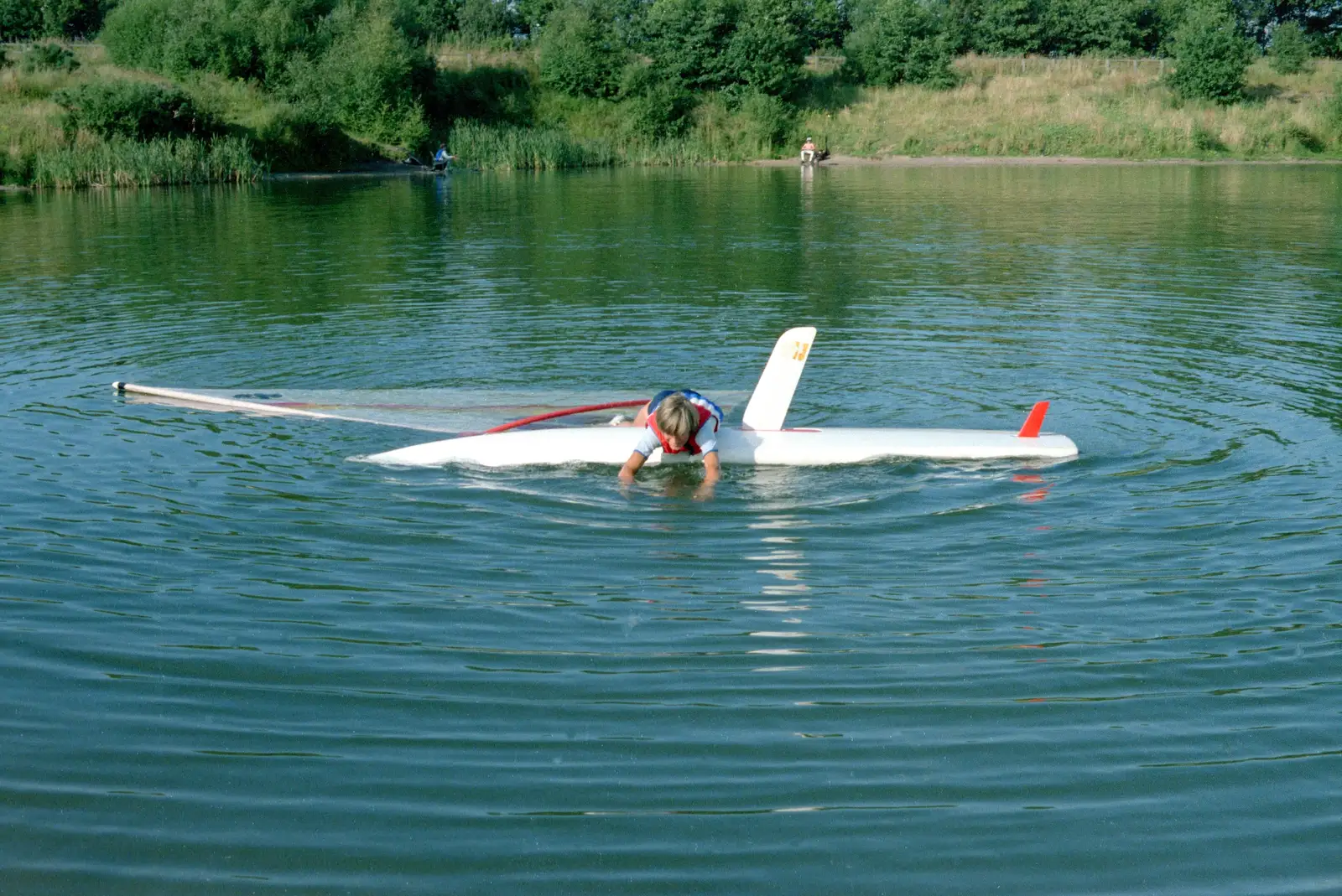 It's all over, as Nosher paddles back, from Nosher Goes Windsurfing, Macclesfield, Cheshire - 12th July 1985