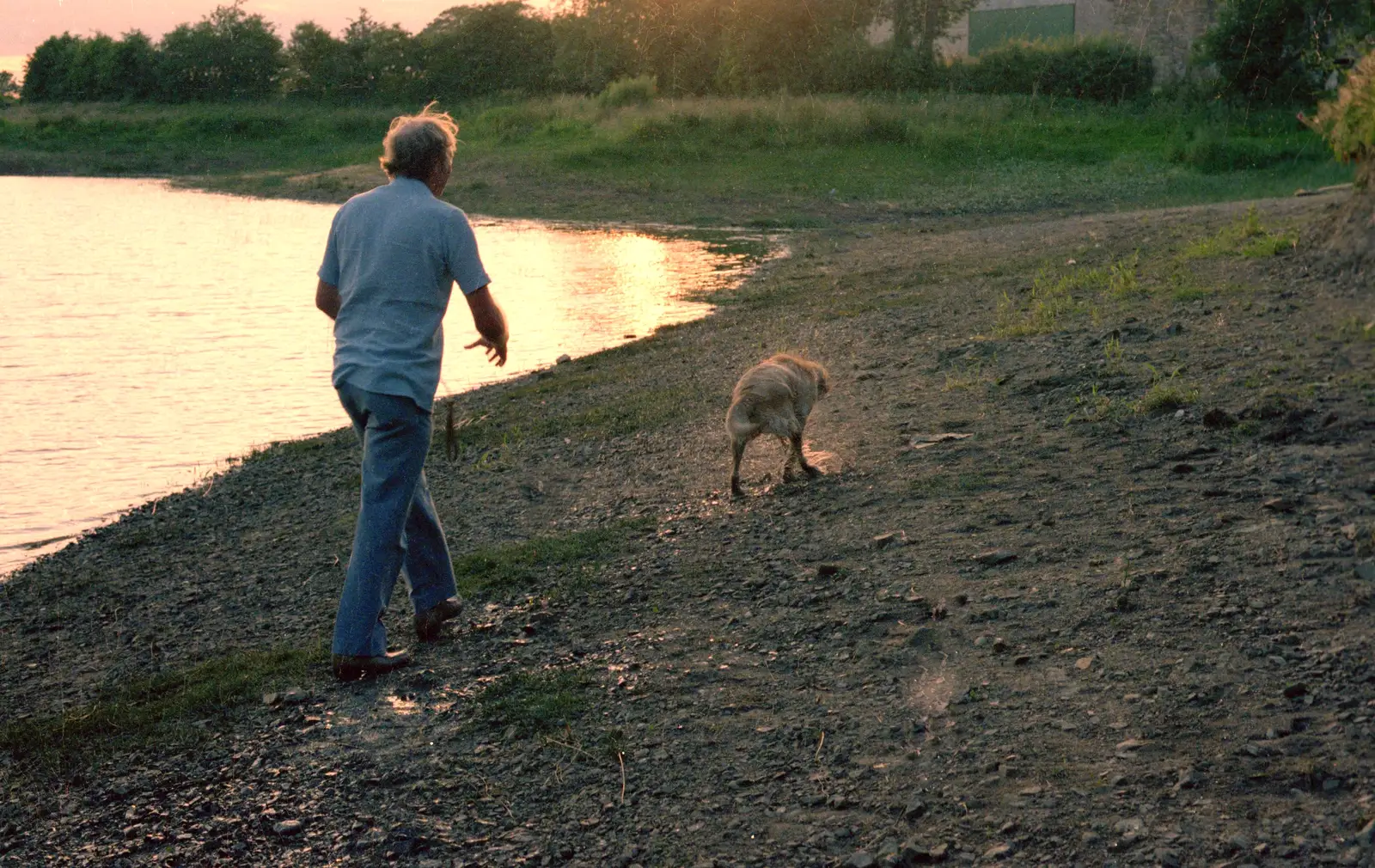 The Old Chap takes Brandy for a walk, from Nosher Goes Windsurfing, Macclesfield, Cheshire - 12th July 1985