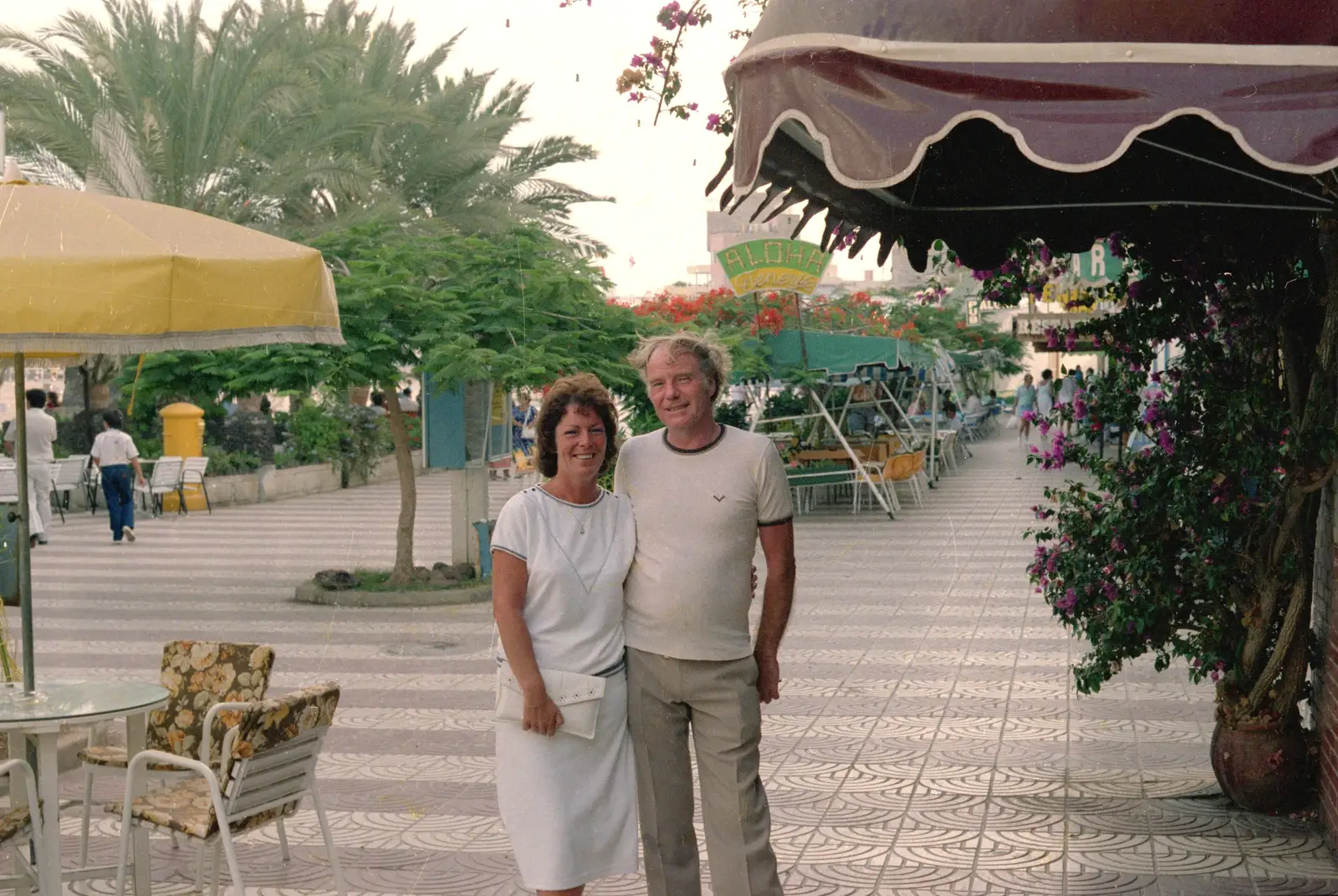 Maureen and Dad in downtown Los Christianos, from A Holiday in Los Christianos, Tenerife - 14th July 1985