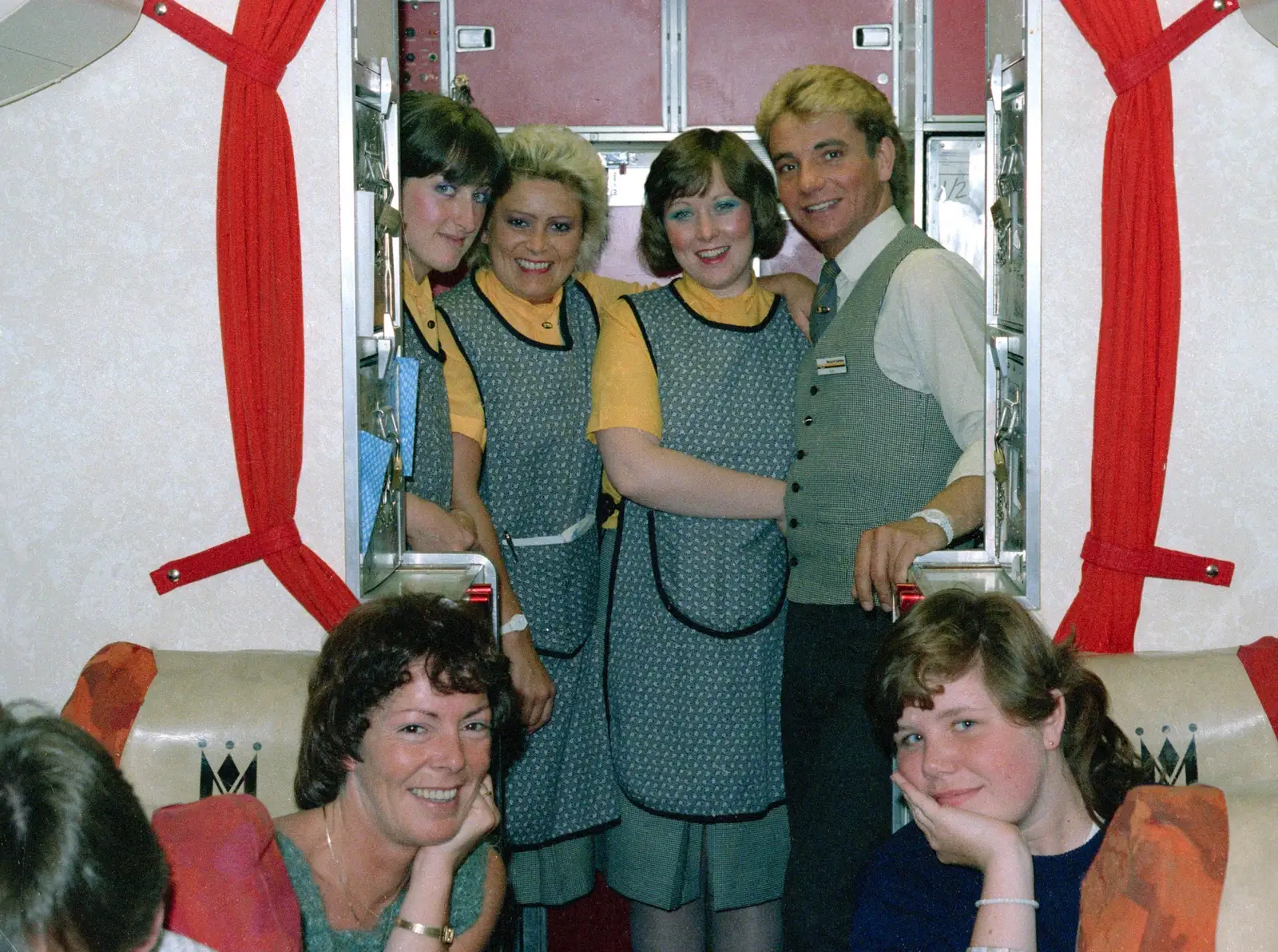Maureen and Sis, and the in-flight crew, from A Holiday in Los Christianos, Tenerife - 14th July 1985