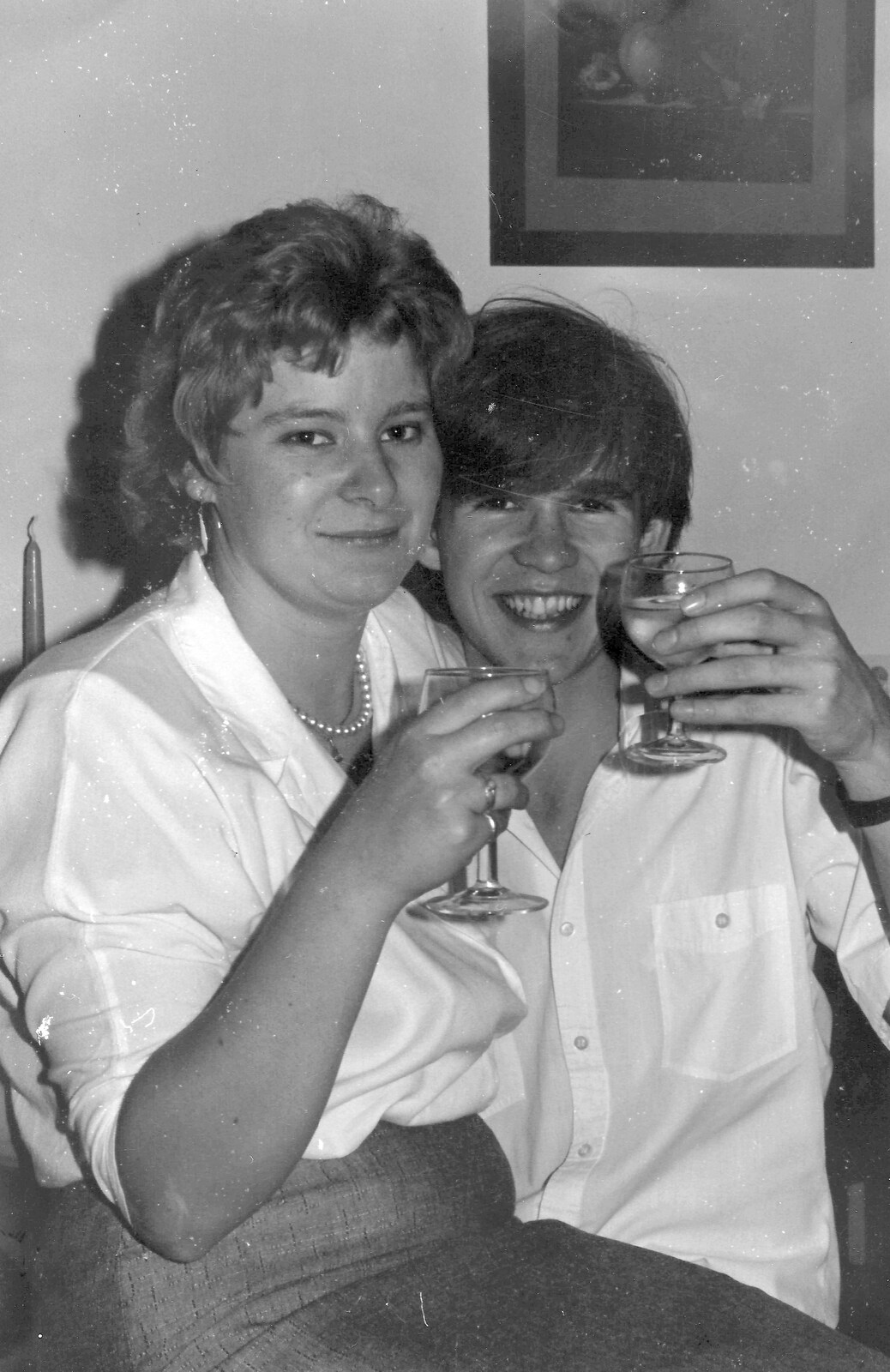 Anna and Phil do a toast from Phil's Birthday and Newlands Camping, Charmouth and Hordle, Dorset and Hampshire - 7th August 1985