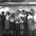 A friends-and-family group in front of the garage, Phil's Birthday and Newlands Camping, Charmouth and Hordle, Dorset and Hampshire - 7th August 1985