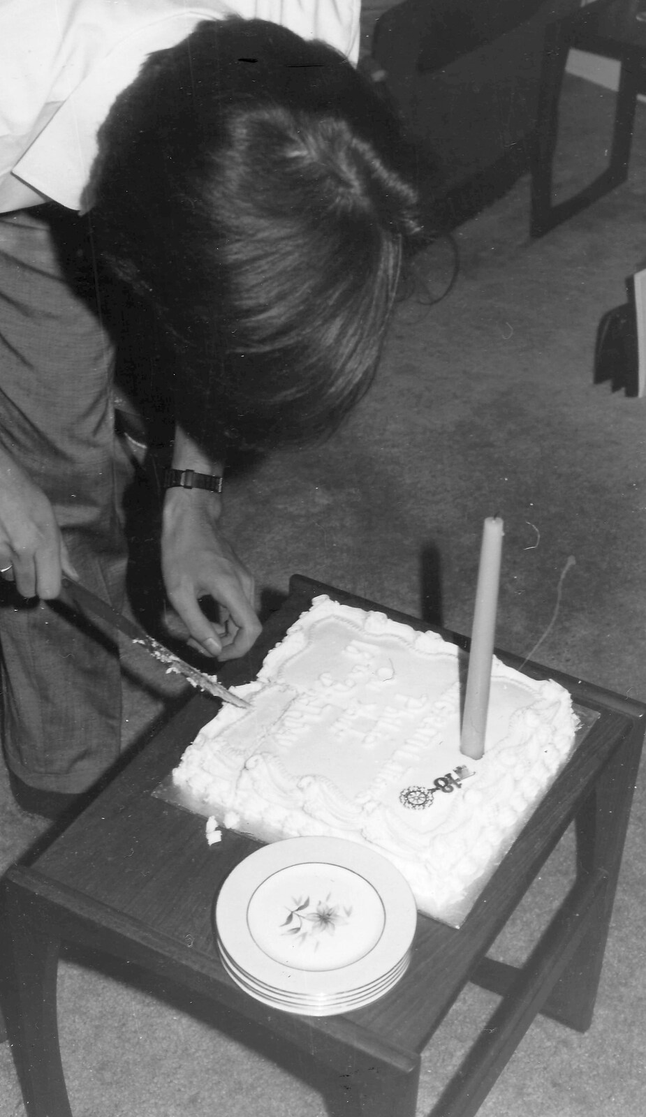 Phil does more cake slicing from Phil's Birthday and Newlands Camping, Charmouth and Hordle, Dorset and Hampshire - 7th August 1985