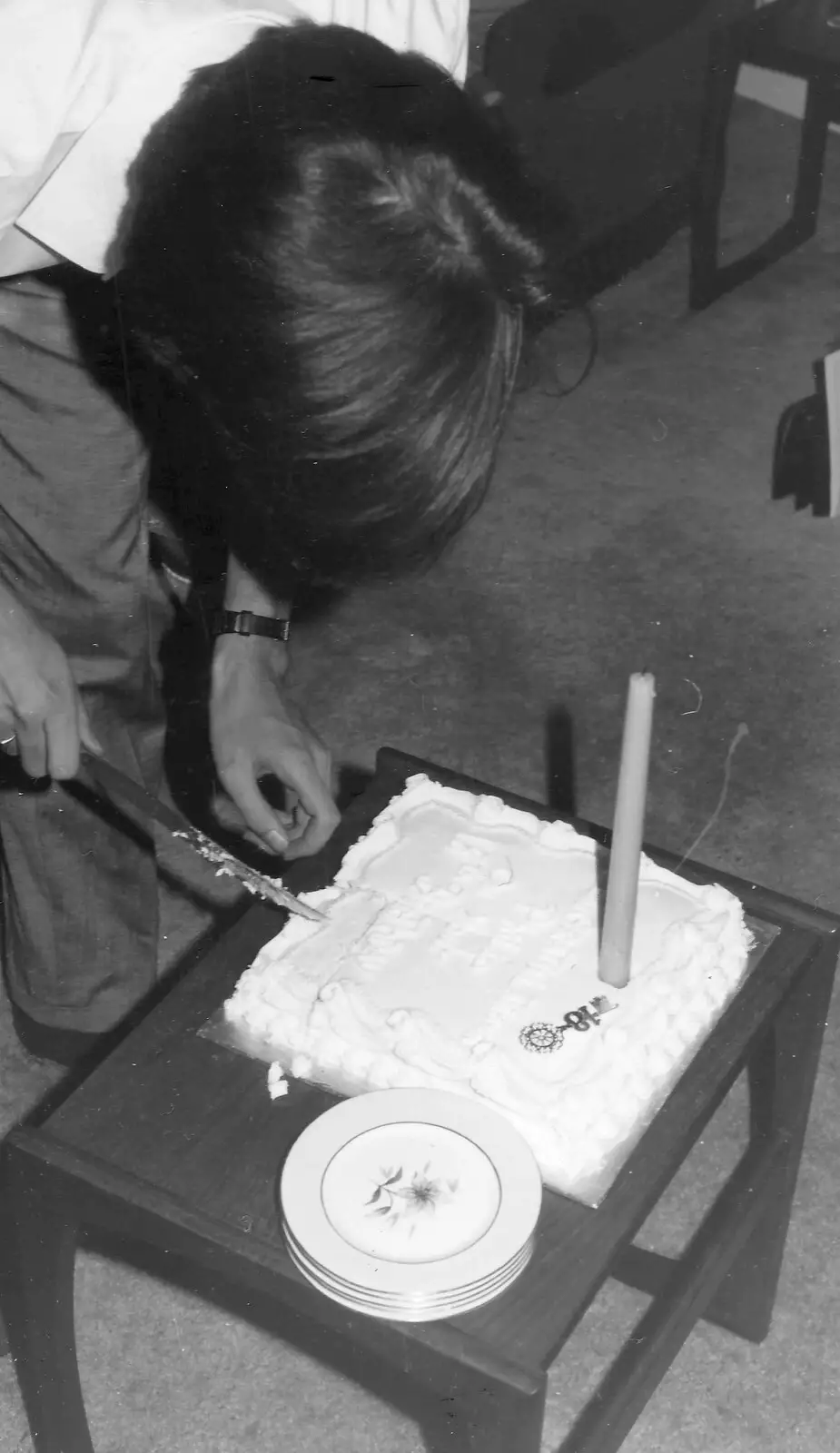 Phil does more cake slicing, from Phil's Birthday and Newlands Camping, Charmouth and Hordle, Dorset and Hampshire - 7th August 1985