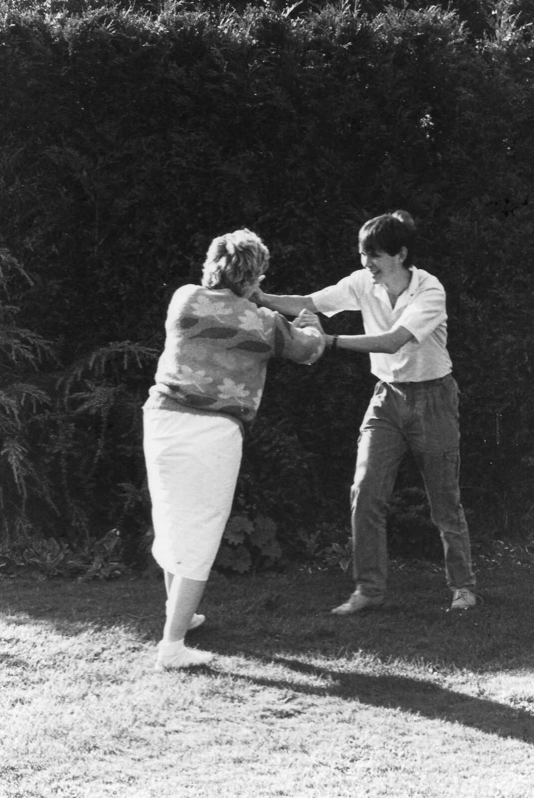 Anna and Phil wrestle in Anna's garden from Phil's Birthday and Newlands Camping, Charmouth and Hordle, Dorset and Hampshire - 7th August 1985