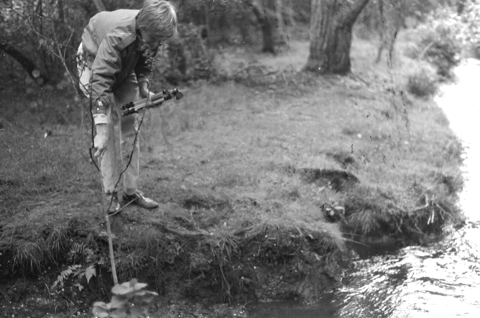 Nosher pokes the stream with a stick from The New Forest Marathon and Other Randomness, New Milton, Hampshire - 15th September 1985