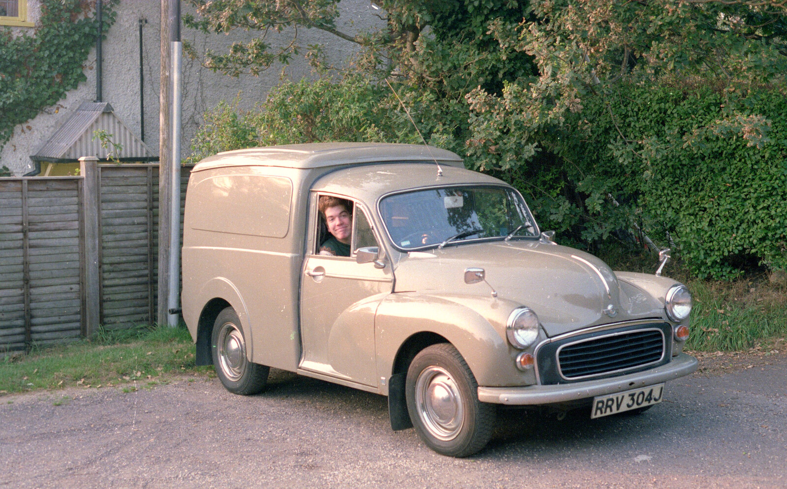 Jon's lovely little Morris Minor van outside Ford Cottage from The Last Day of Term, and Leaving New Milton, Hampshire - 18th September 1985