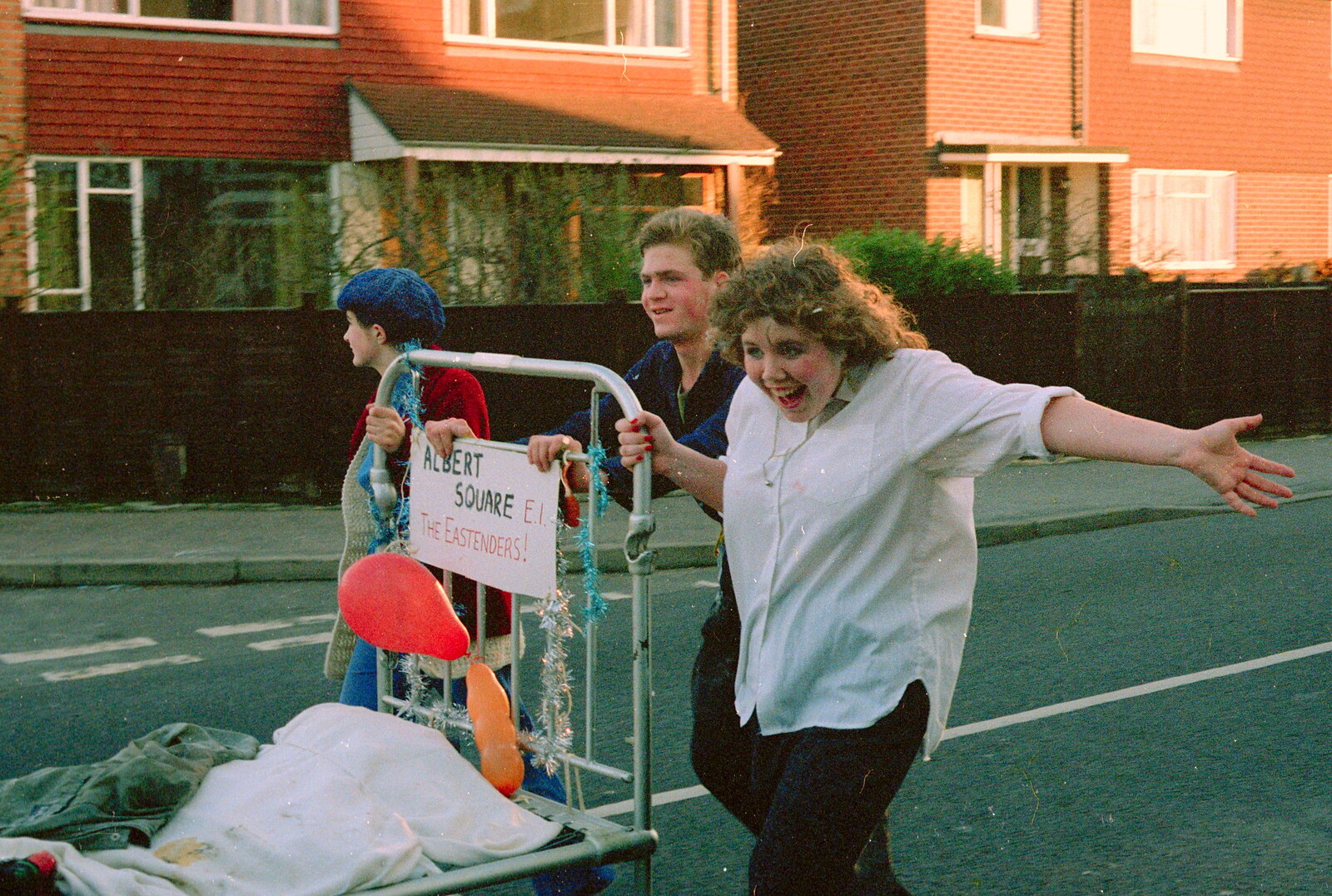 Sis runs past whilst pushing a bed from The Last Day of Term, and Leaving New Milton, Hampshire - 18th September 1985