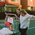 Sis runs past whilst pushing a bed, The Last Day of Term, and Leaving New Milton, Hampshire - 18th September 1985