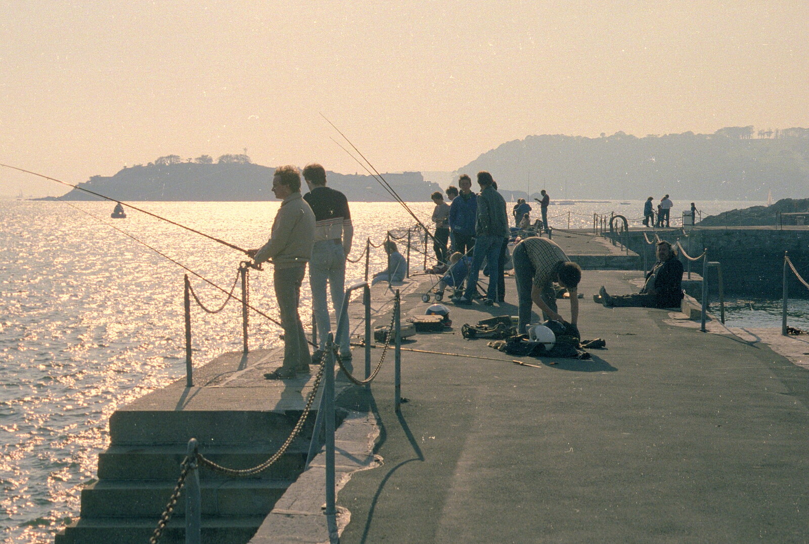 Fishing action on West Hoe from Uni: First Weeks At Polytechnic, Umbrellas and a Visit From Liz, Plymouth - 26th September 1985