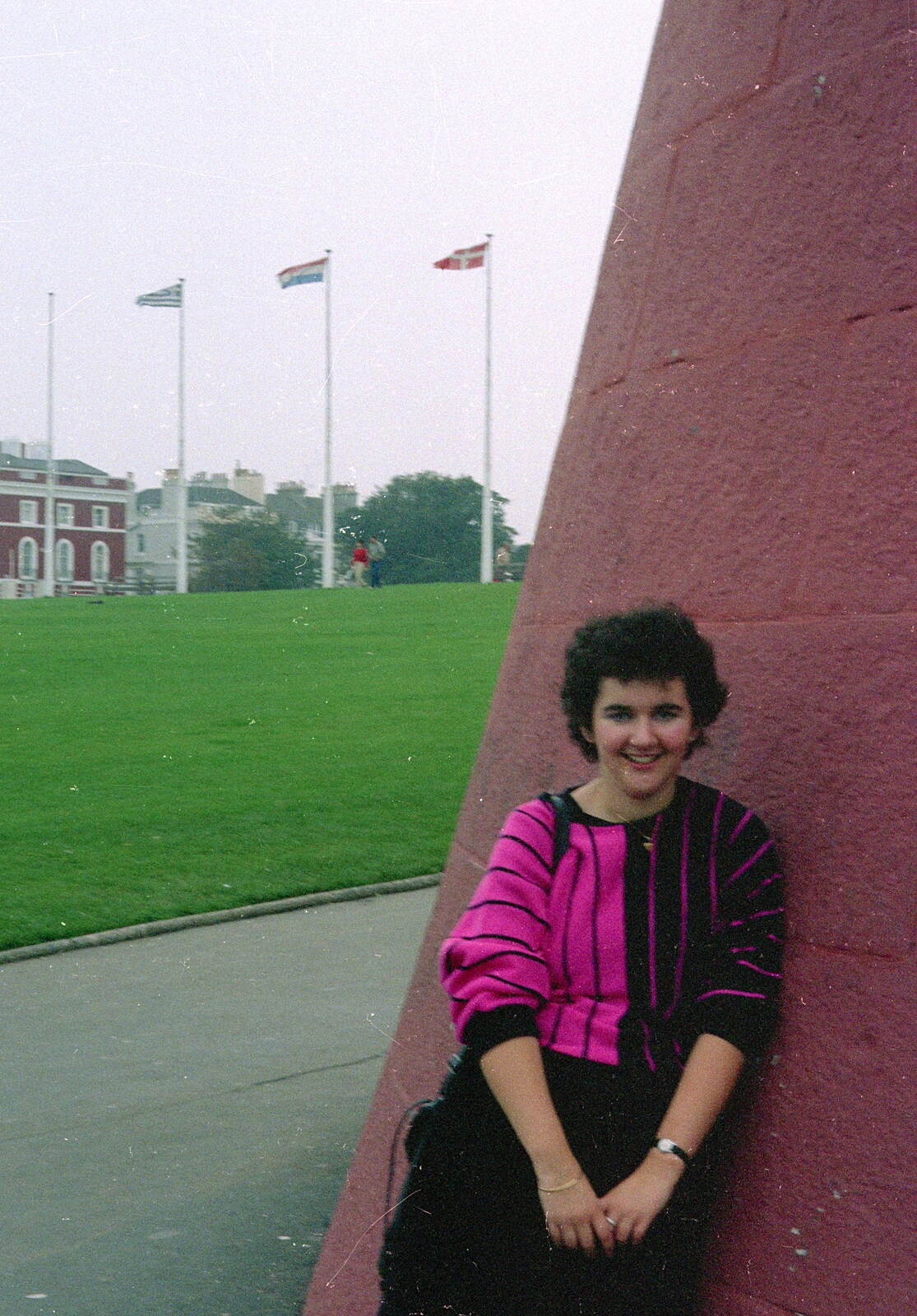 Liz at the bottom of Smeaton's Tower from Uni: First Weeks At Polytechnic, Umbrellas and a Visit From Liz, Plymouth - 26th September 1985