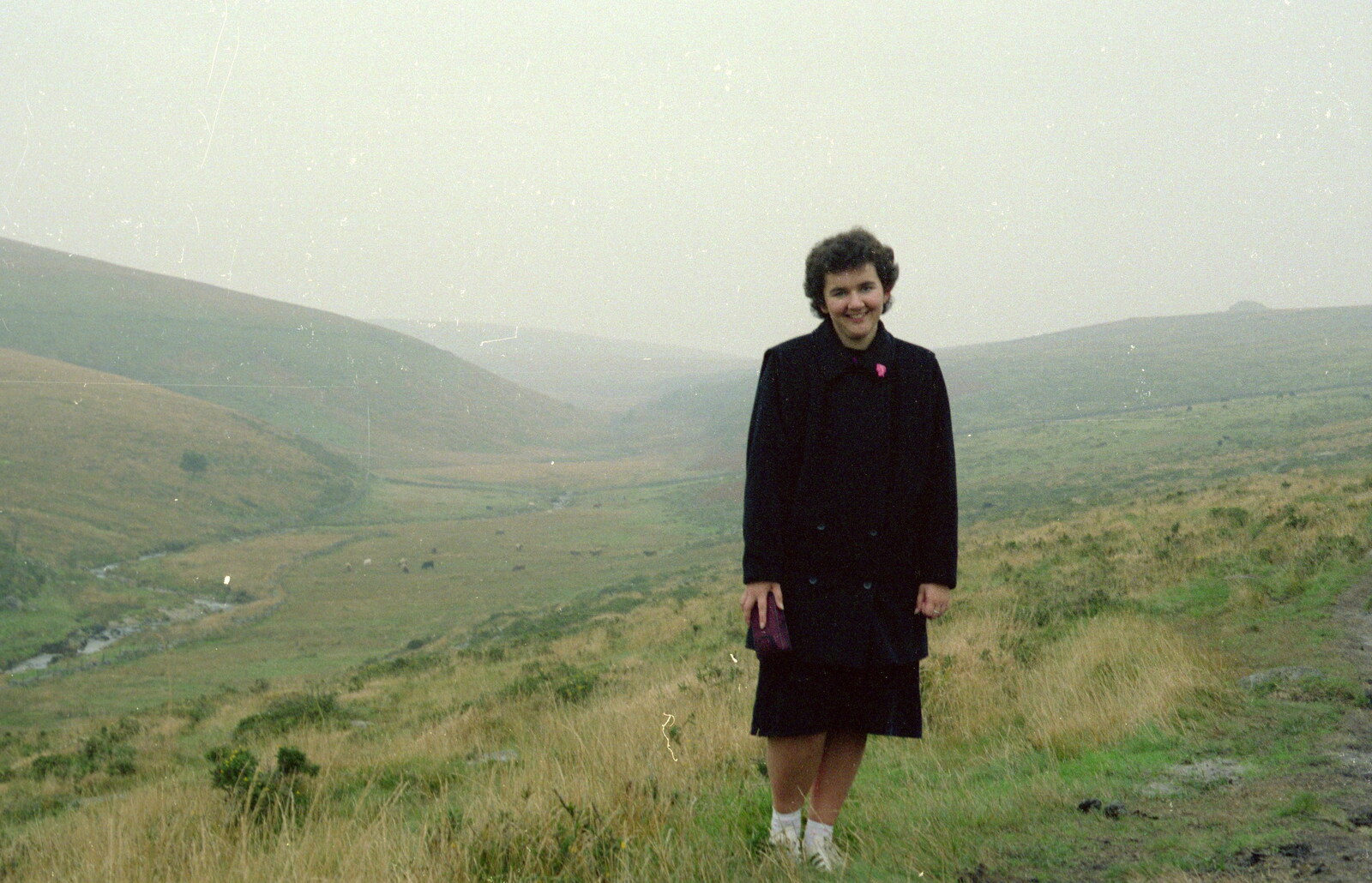 Liz stands about on Dartmoor from Uni: First Weeks At Polytechnic, Umbrellas and a Visit From Liz, Plymouth - 26th September 1985