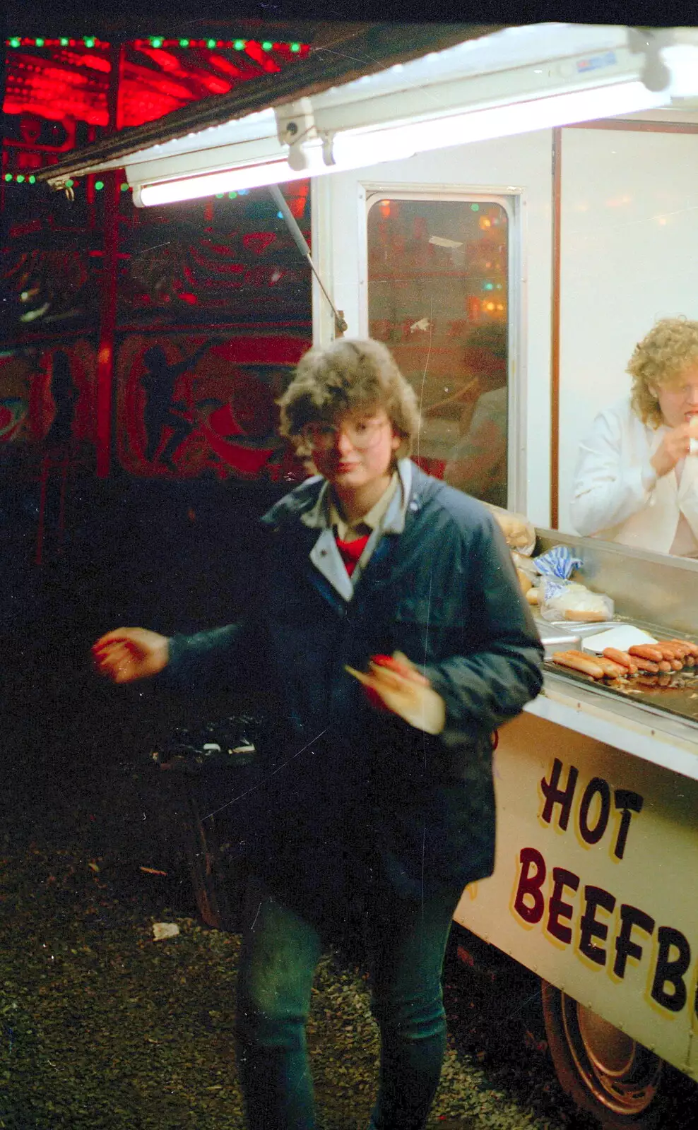 Barbara gets some sort of Hot Dog from a van, from Uni: A Central Park Fair and City Street Life, Plymouth - 20th October 1985