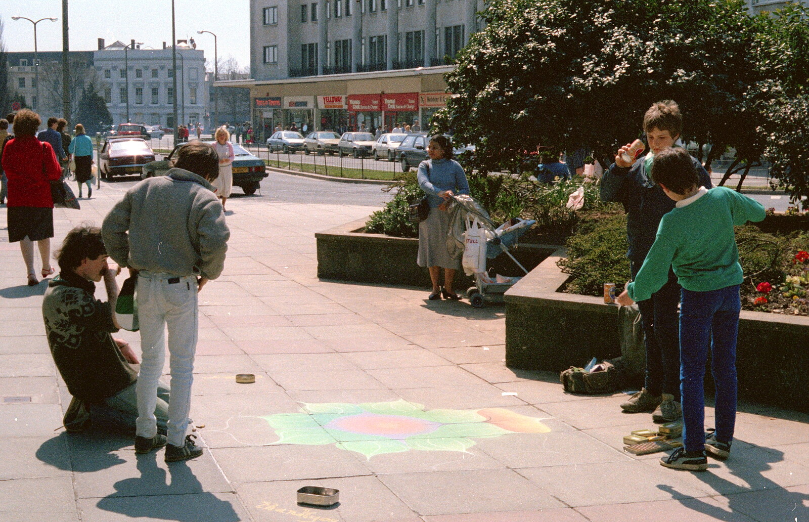 Pavement art on Old Town Street from Uni: A Central Park Fair and City Street Life, Plymouth - 20th October 1985