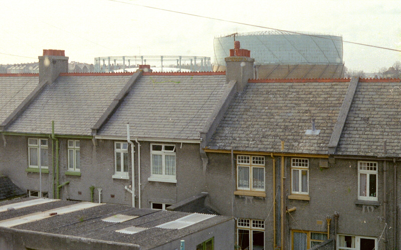 A view of Plymouth gasometers from the bedroom from Uni: A Central Park Fair and City Street Life, Plymouth - 20th October 1985