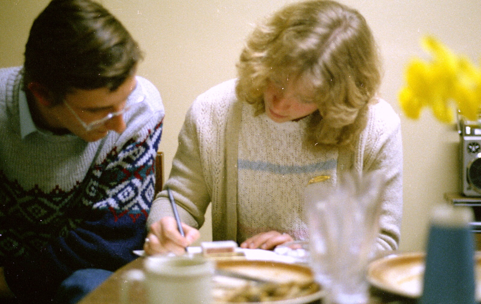 Andy and Mary work on something from Uni: A Central Park Fair and City Street Life, Plymouth - 20th October 1985