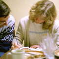 Andy and Mary work on something, Uni: A Central Park Fair and City Street Life, Plymouth - 20th October 1985