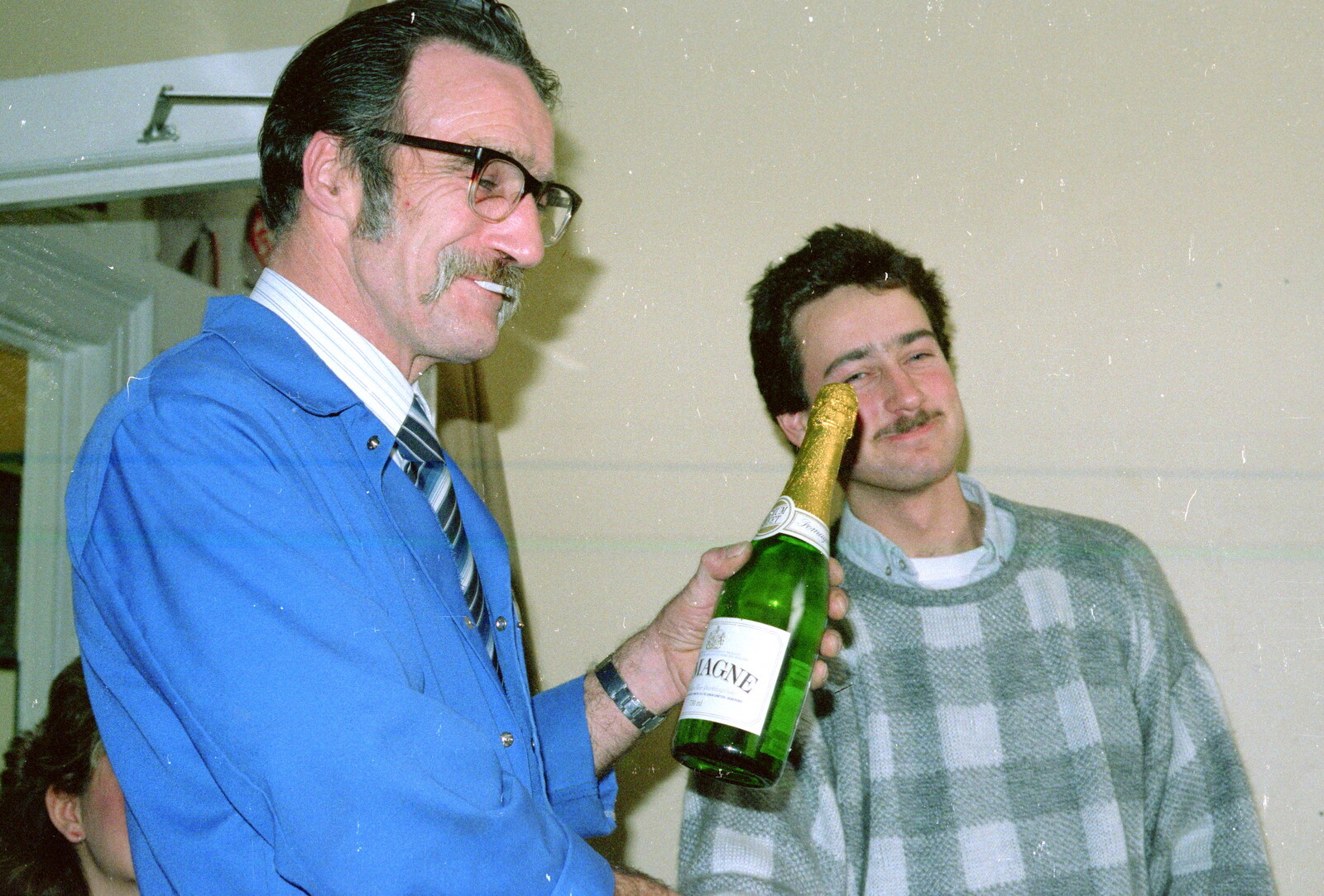 Merv gets a bottle of champagne from Uni: The Fly Christmas Party and BABS Panto, Plymouth Polytechnic, Devon - December 11th 1985