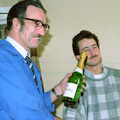 Merv gets a bottle of champagne, Uni: The Fly Christmas Party and BABS Panto, Plymouth Polytechnic, Devon - December 11th 1985