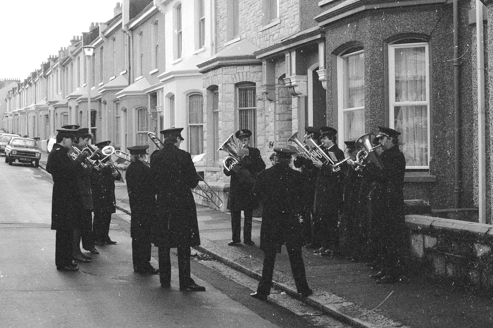 The Salvation Army band on Beaumont Street from Uni: Beaumont Street Decorations and Water Fight, Plymouth - 14th December 1985