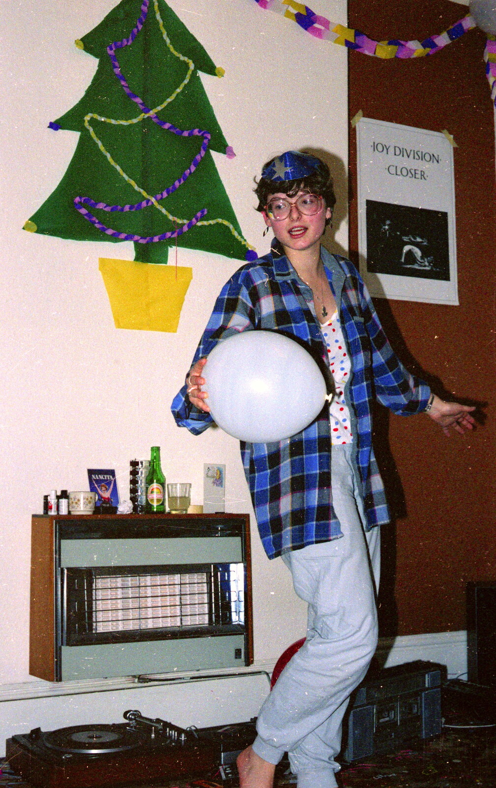 Barbara with a balloon from Uni: BABS Christmas Ball and a Beaumont Street Party, Plymouth - 16th December 1985