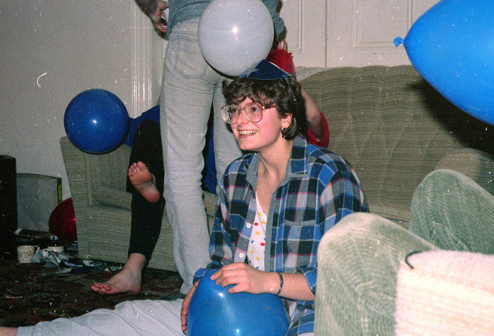 Barbara's got a balloon stuck to her head from Uni: BABS Christmas Ball and a Beaumont Street Party, Plymouth - 16th December 1985