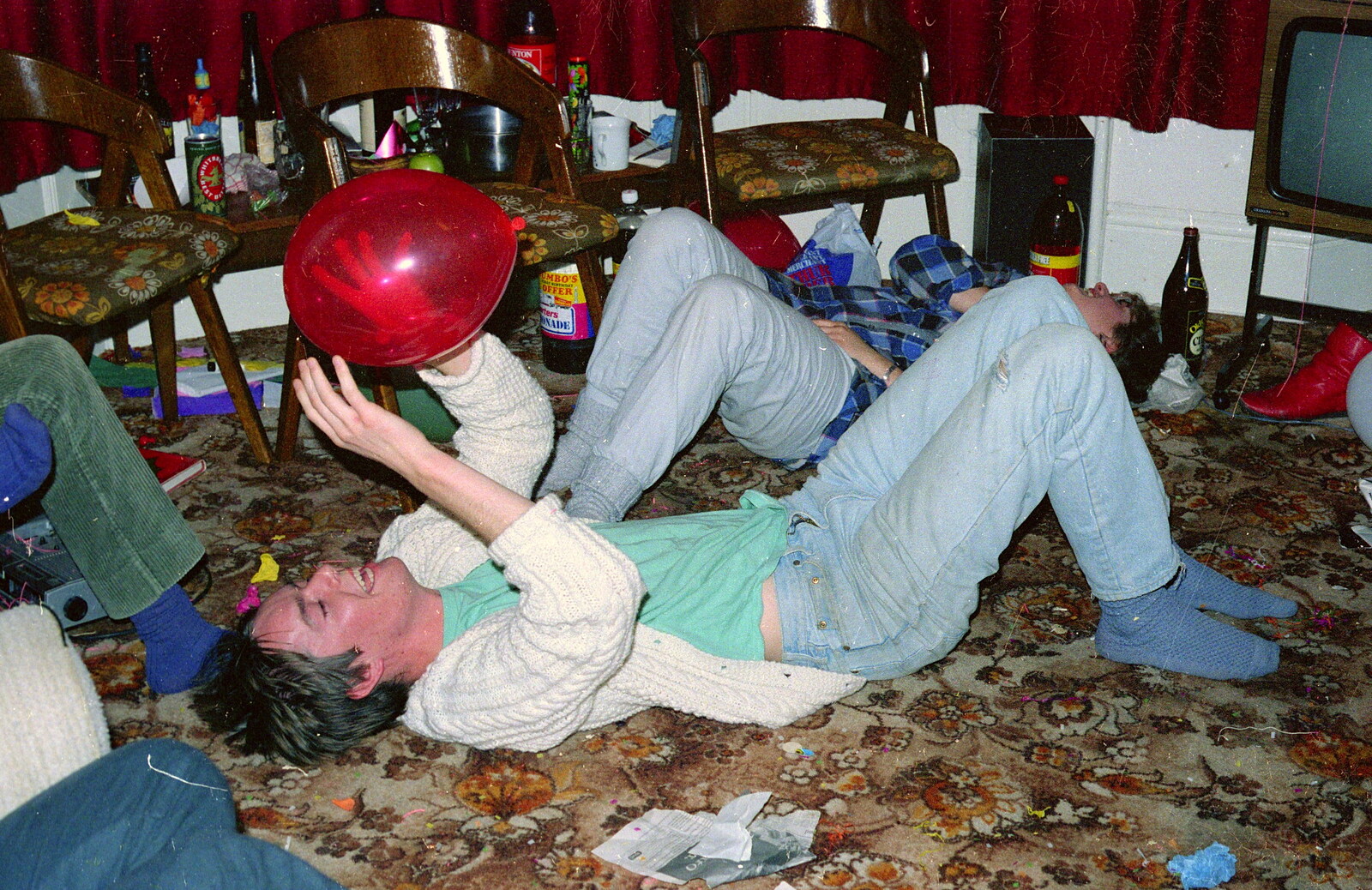 Malcolm's on the floor with balloons from Uni: BABS Christmas Ball and a Beaumont Street Party, Plymouth - 16th December 1985
