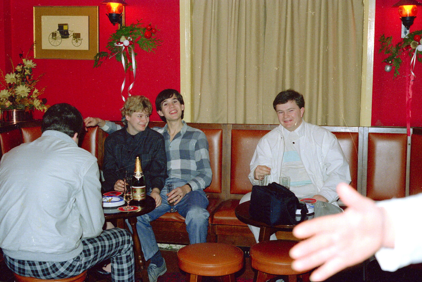 Jon, Anna, Phil and Hamish in a pub  from Brockenhurst College Presentation and Christmas, Hampshire - 19th December 1985