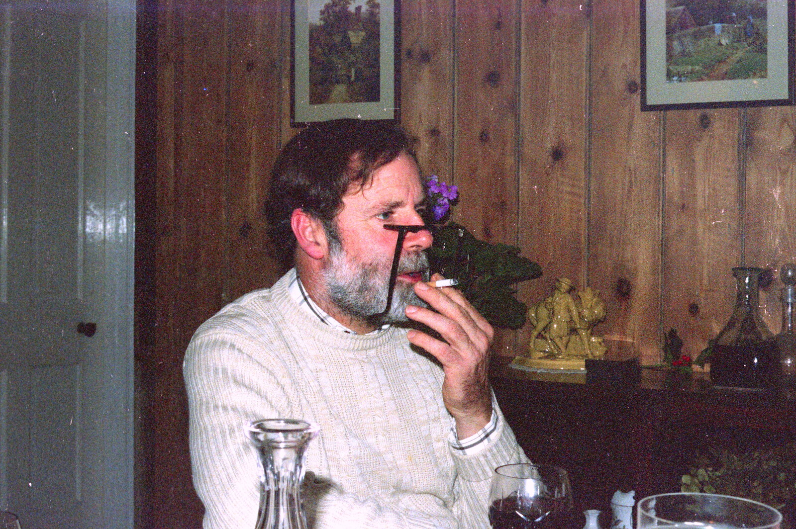 Andy balances his glasses on the end of his nose from Ford Cottage Pre-Christmas, Barton on Sea, Hampshire - 19th December 1985