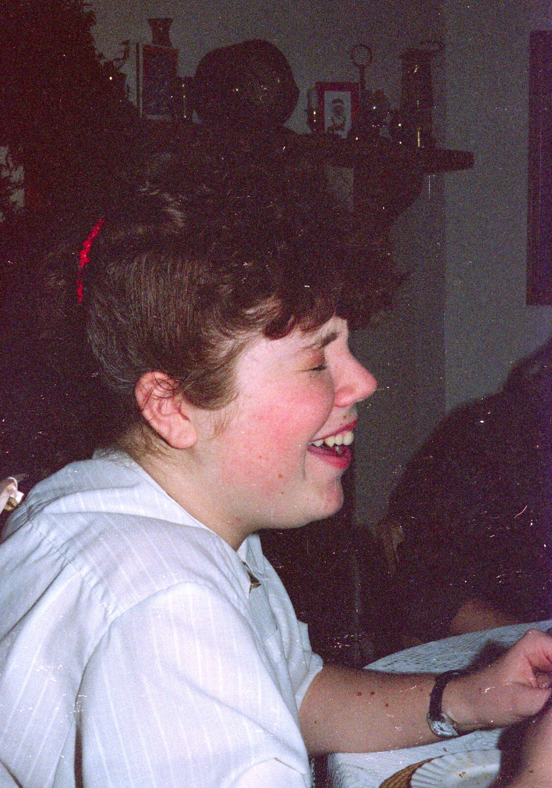 Sis finds something amusing from Ford Cottage Pre-Christmas, Barton on Sea, Hampshire - 19th December 1985