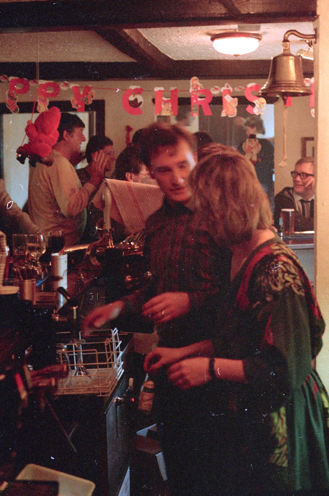 Behind the bar in the Cock at Bollington from Christmas in Macclesfield and Wetherby, Cheshire  and Yorkshire - 25th December 1985