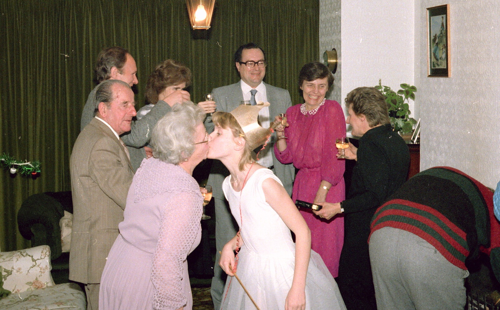 Alice gets a kiss from grandmother from New Year's Eve at Anna's, Walkford, Dorset - 31st December 1985