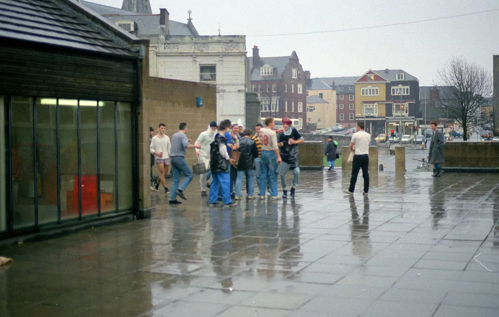 People hang around outside the SU entrance, from Uni: The Jazz RAG Hit Squad, Plymouth Polytechnic, Devon - 8th February 1986