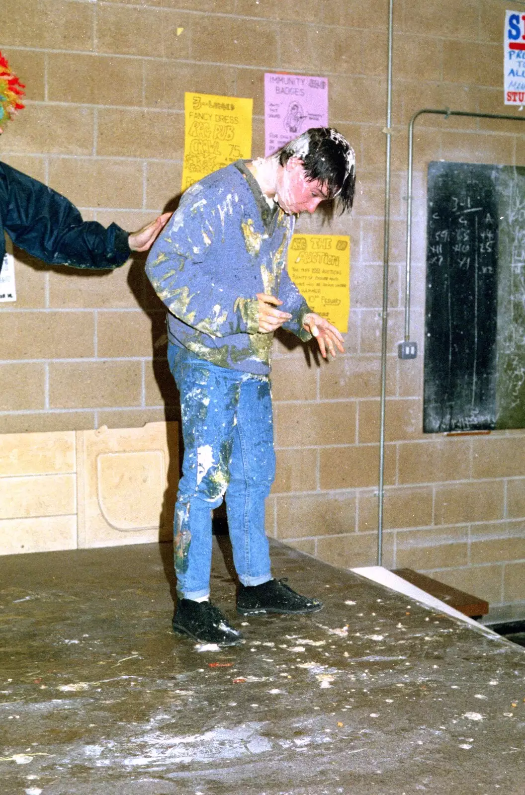 An egged victim, from Uni: The Jazz RAG Hit Squad, Plymouth Polytechnic, Devon - 8th February 1986