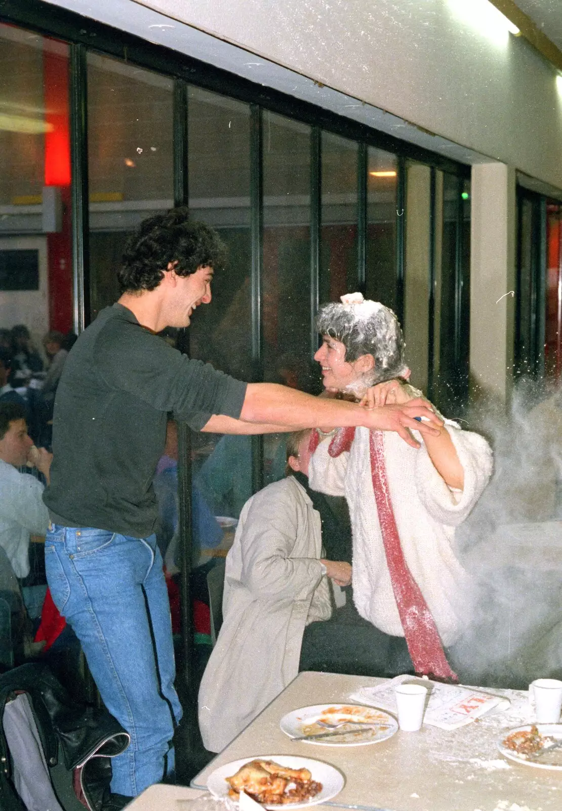 Someone gets a flouring in the SU pyramid, from Uni: The Jazz RAG Hit Squad, Plymouth Polytechnic, Devon - 8th February 1986