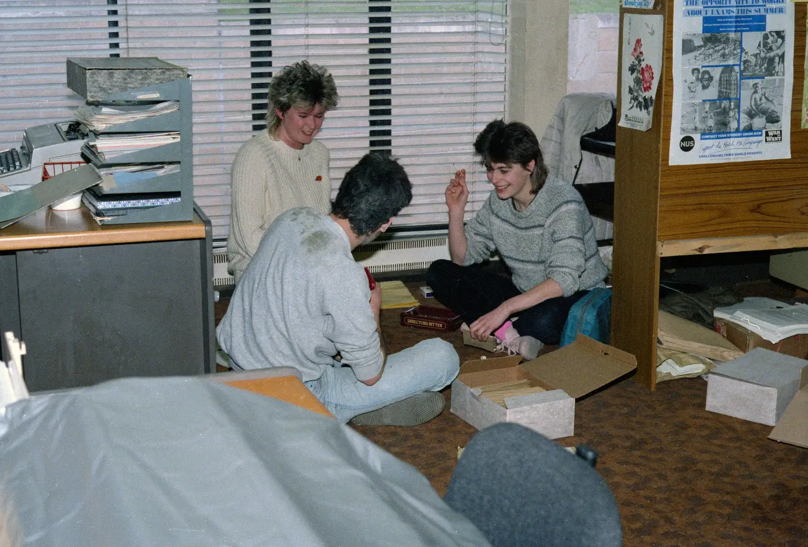 Karen Wilkins and others in the SU offices, from Uni: The Jazz RAG Hit Squad, Plymouth Polytechnic, Devon - 8th February 1986