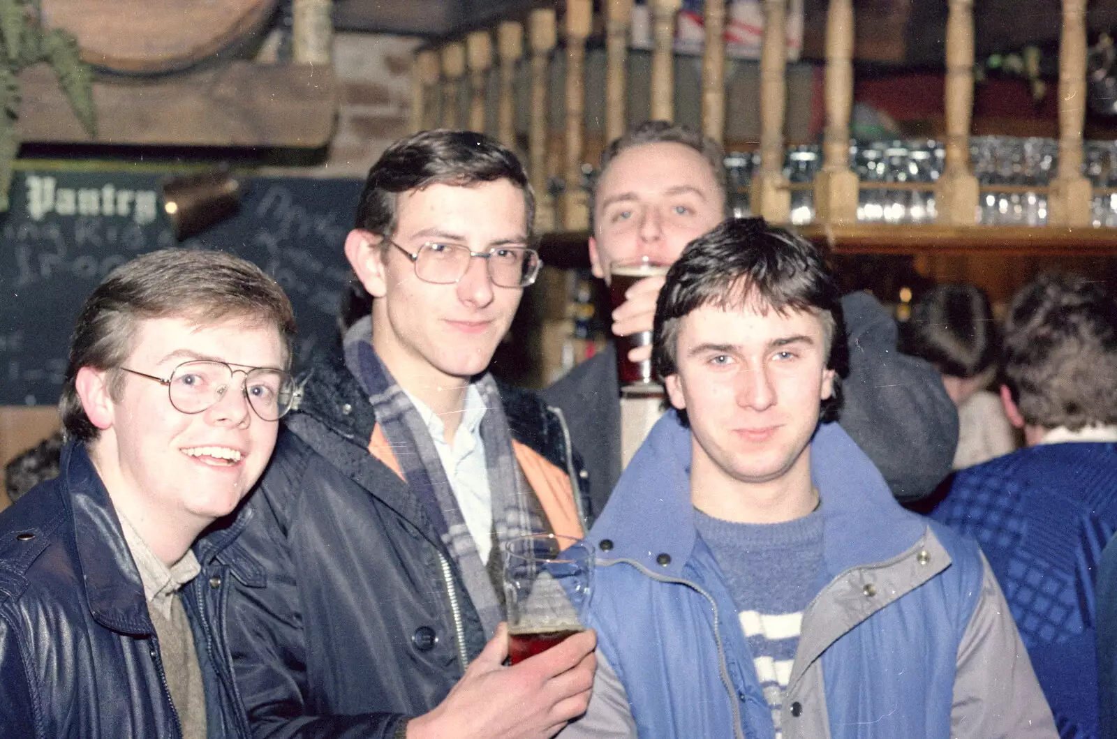 Dave, Dobbs, Andy and Riki in the JSV, from Uni: PPSU Sabbatical Election Hustings, Plymouth - 10th February 1986