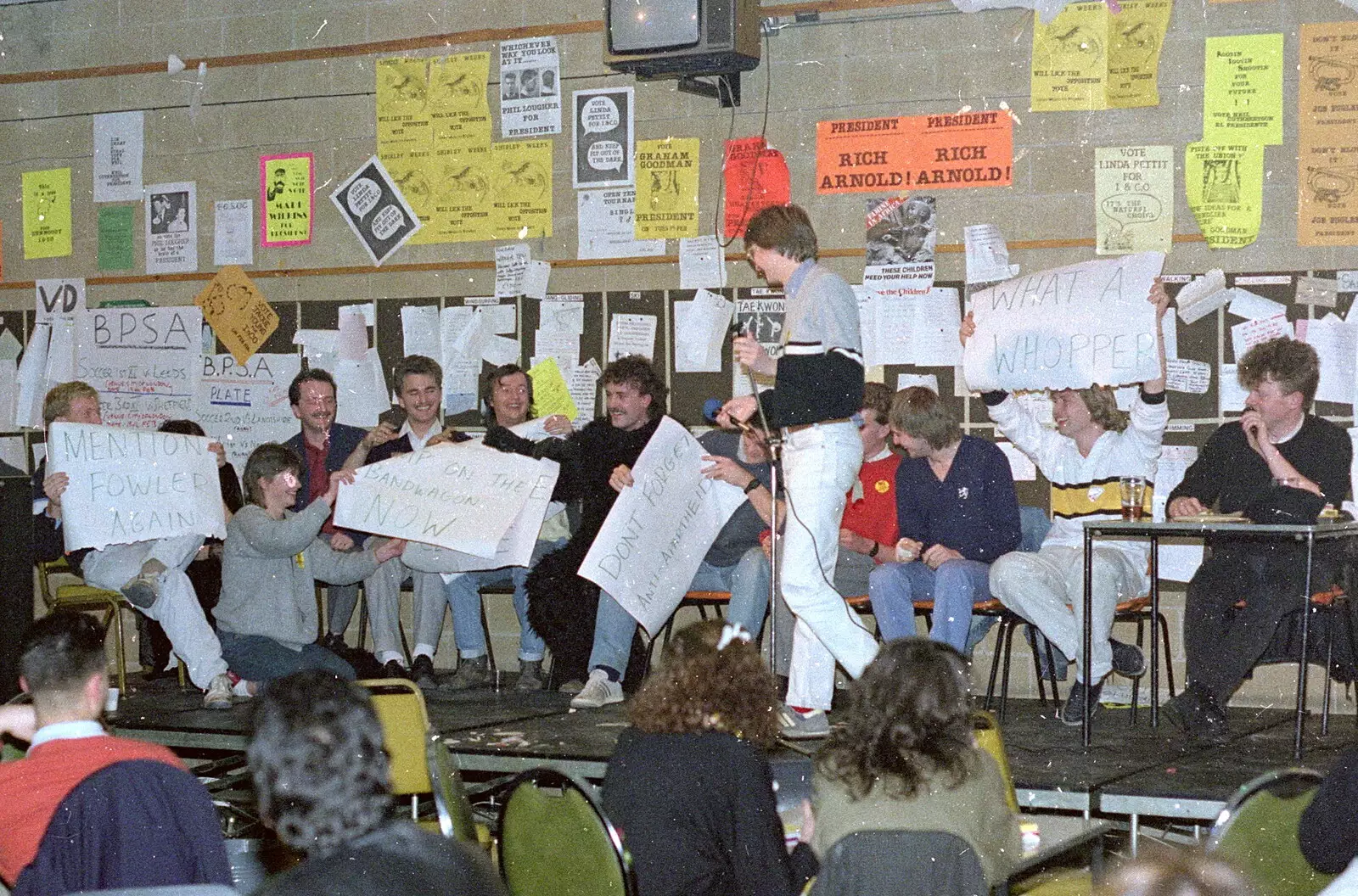 'Mention Fowler again' is waved around, from Uni: PPSU Sabbatical Election Hustings, Plymouth - 10th February 1986