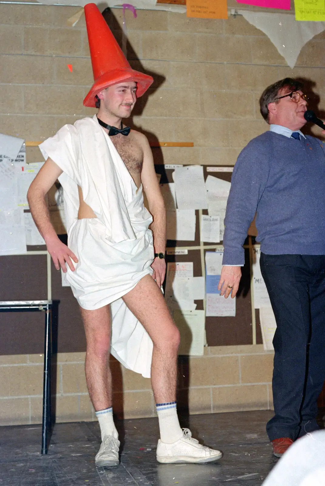 Mark Wilkins has a cone on his head, from Uni: The PPSU "Jazz" RAG Review and Charity Auction, Plymouth, Devon - 10th February 1986