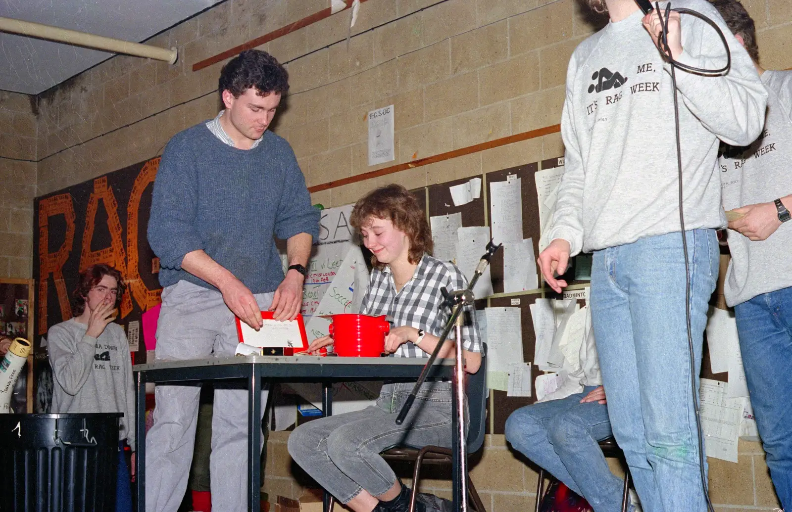 Martin and Alison do the raffle, from Uni: The PPSU "Jazz" RAG Review and Charity Auction, Plymouth, Devon - 10th February 1986