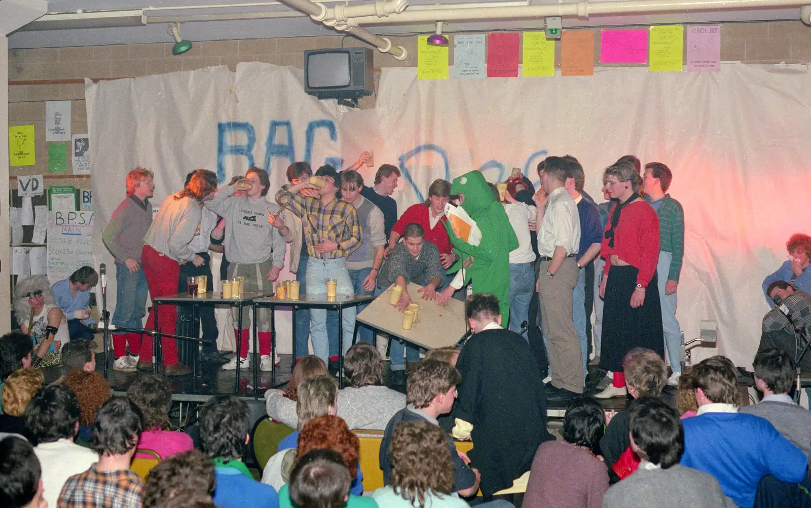 A custard boat race and a falling table, from Uni: The PPSU "Jazz" RAG Review and Charity Auction, Plymouth, Devon - 10th February 1986
