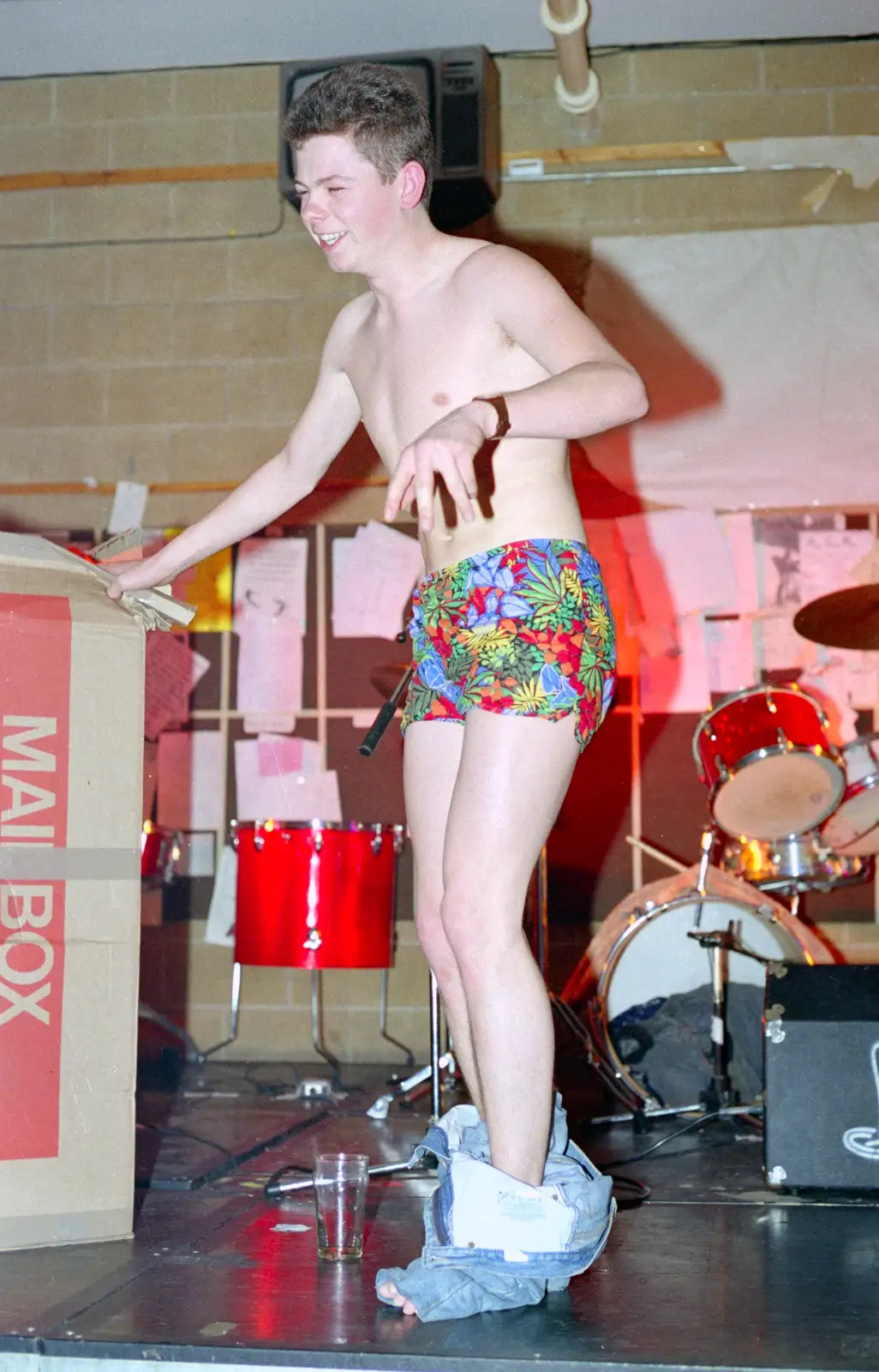 The Levi's dude gets his jeans off, from Uni: The PPSU "Jazz" RAG Review and Charity Auction, Plymouth, Devon - 10th February 1986