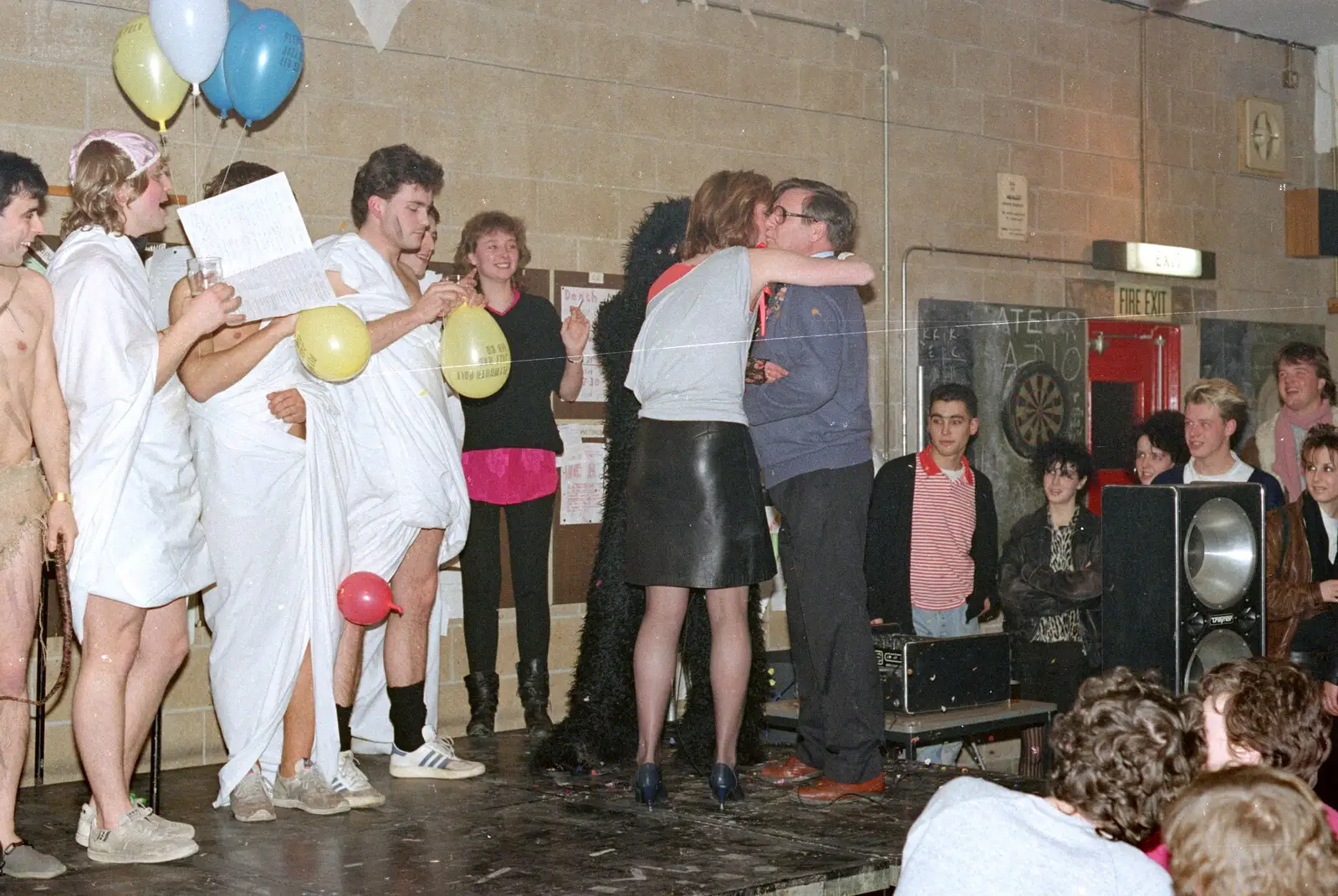 Roy gets a hug, from Uni: The PPSU "Jazz" RAG Review and Charity Auction, Plymouth, Devon - 10th February 1986