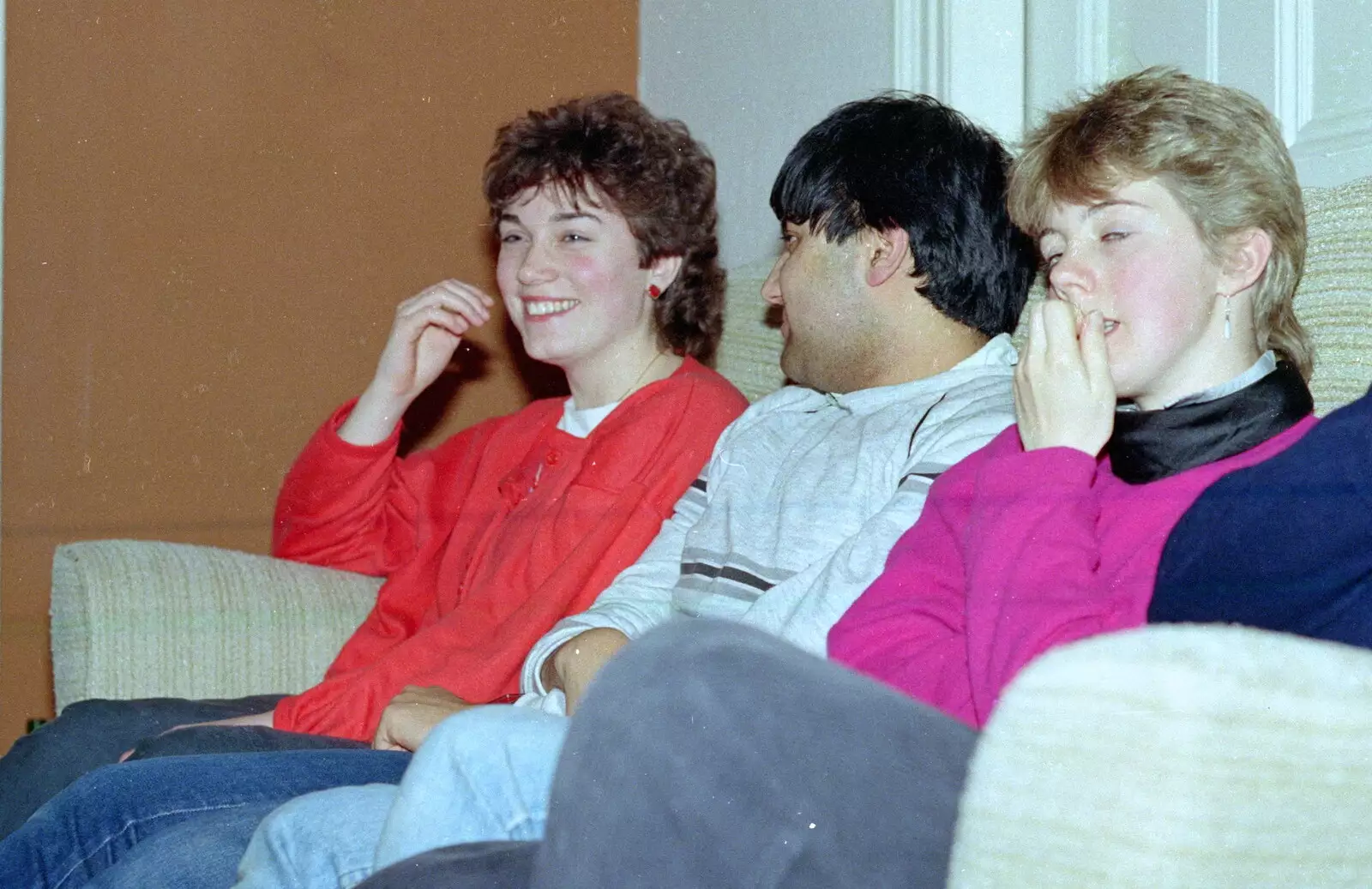 The psych gang on the sofa, from Uni: RAG Week Abseil, Hitch Hike, and Beaumont Street Life Plymouth, Devon - 13th February 1986