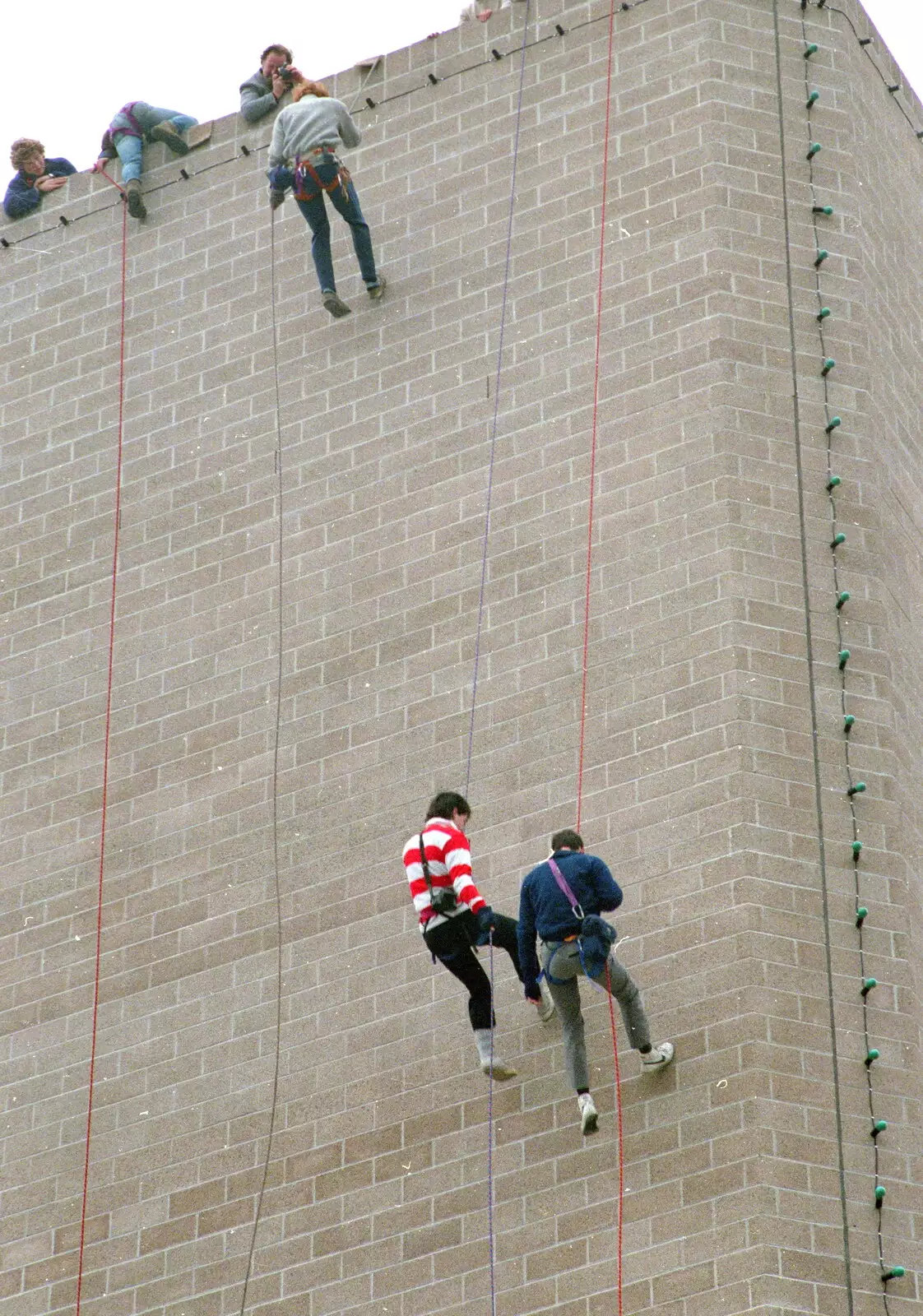 The abseiling society piles off the roof, from Uni: RAG Week Abseil, Hitch Hike, and Beaumont Street Life Plymouth, Devon - 13th February 1986