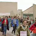 A pile of students head out from the SU, Uni: RAG Week Abseil, Hitch Hike, and Beaumont Street Life Plymouth, Devon - 13th February 1986