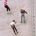 An SUTV videographer films the abseiling on the way down, Uni: RAG Week Abseil, Hitch Hike, and Beaumont Street Life Plymouth, Devon - 13th February 1986