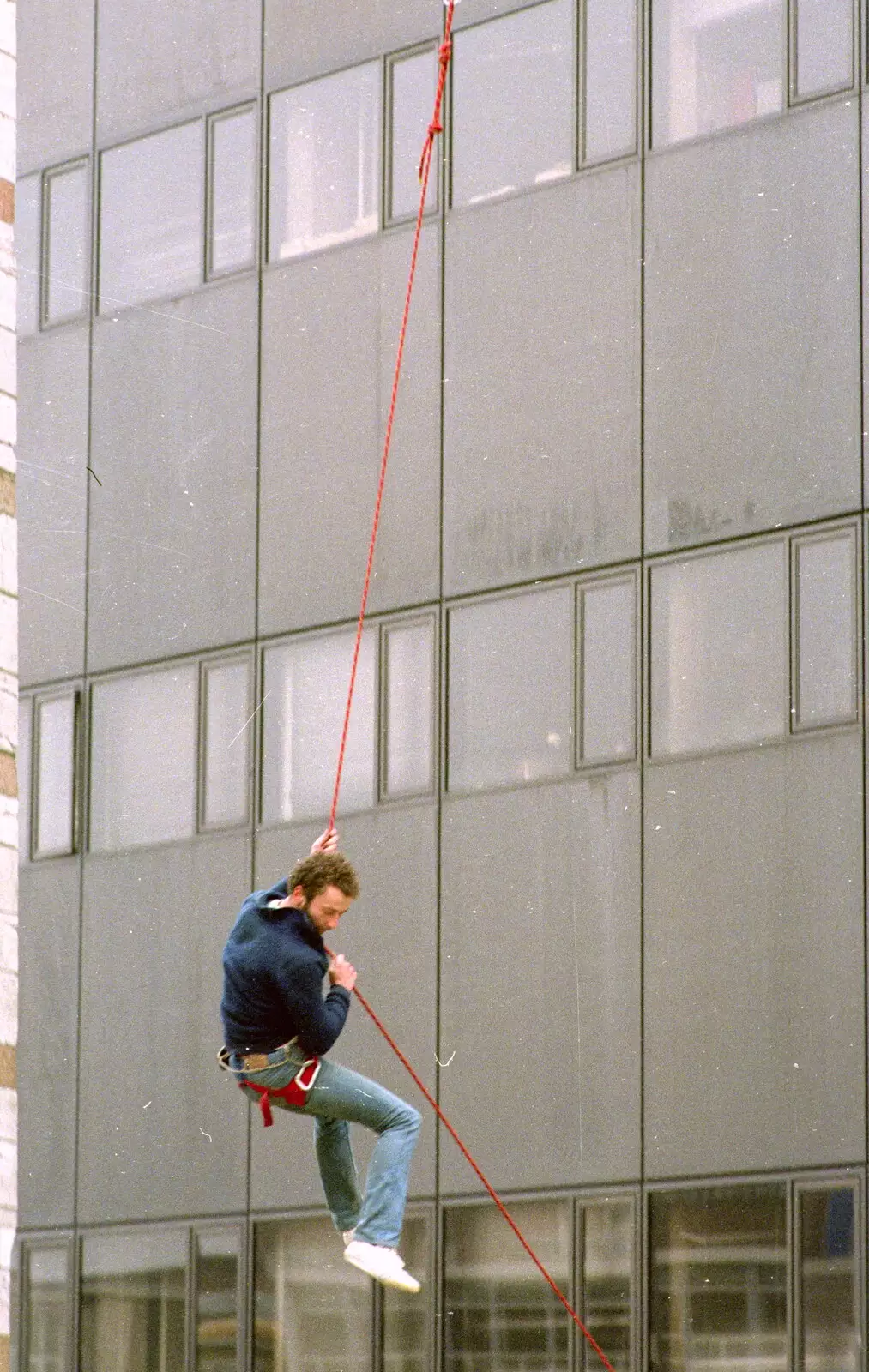 Another abseiler, from Uni: RAG Week Abseil, Hitch Hike, and Beaumont Street Life Plymouth, Devon - 13th February 1986